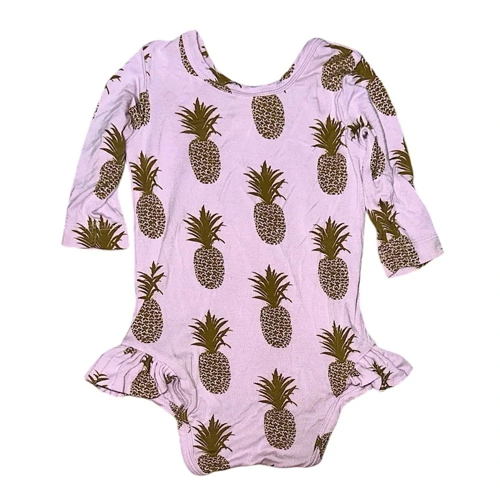 Kate Quinn Bamboo Collection Soft Pineapple Ruffle Long Sleeve One Piece Sz 3-6M